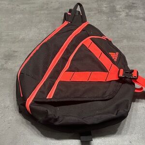 Adidas Sling Backpack in Black with Neon Pink Accents